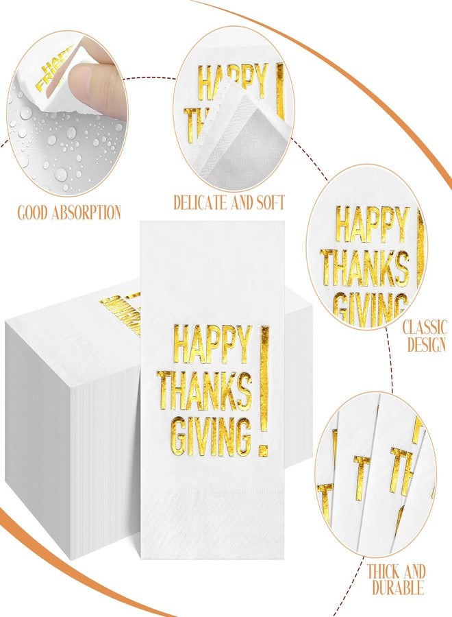 Hallswl 100pcs Thanksgiving Cocktail Napkins,Disposable Napkins with Happy Thanks Giving Gold Foiled,Fall Dinner Guest Paper Hand Towels for Autumn Harvest Thanks Theme Party Decorations,7.9 * 4.3inch - Image 3